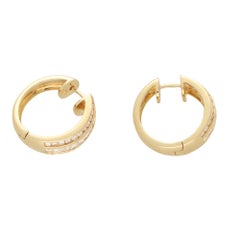 Vintage Round and Princess Cut Diamond Hoop Earrings in 18k Yellow Gold