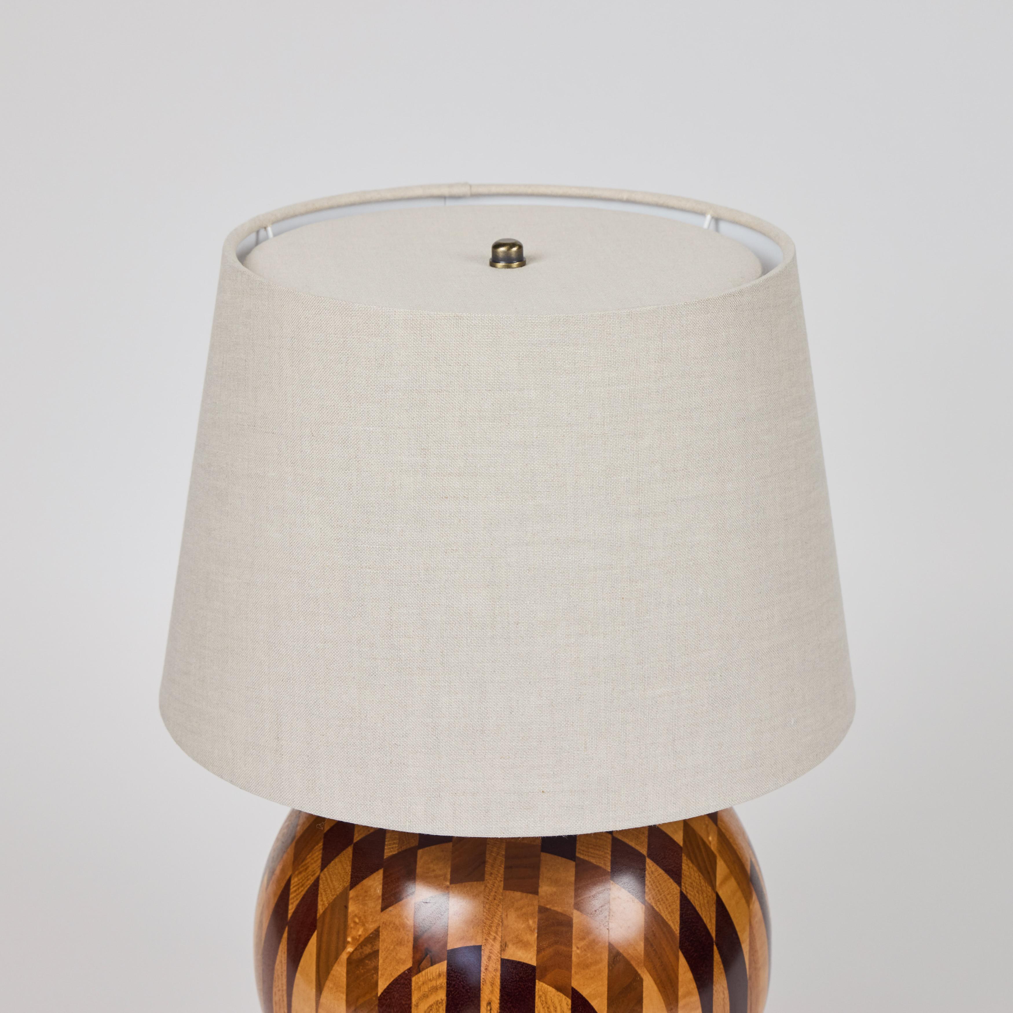 Mid-Century Modern Vintage Round Ball Marquetry Wood Table Lamp For Sale