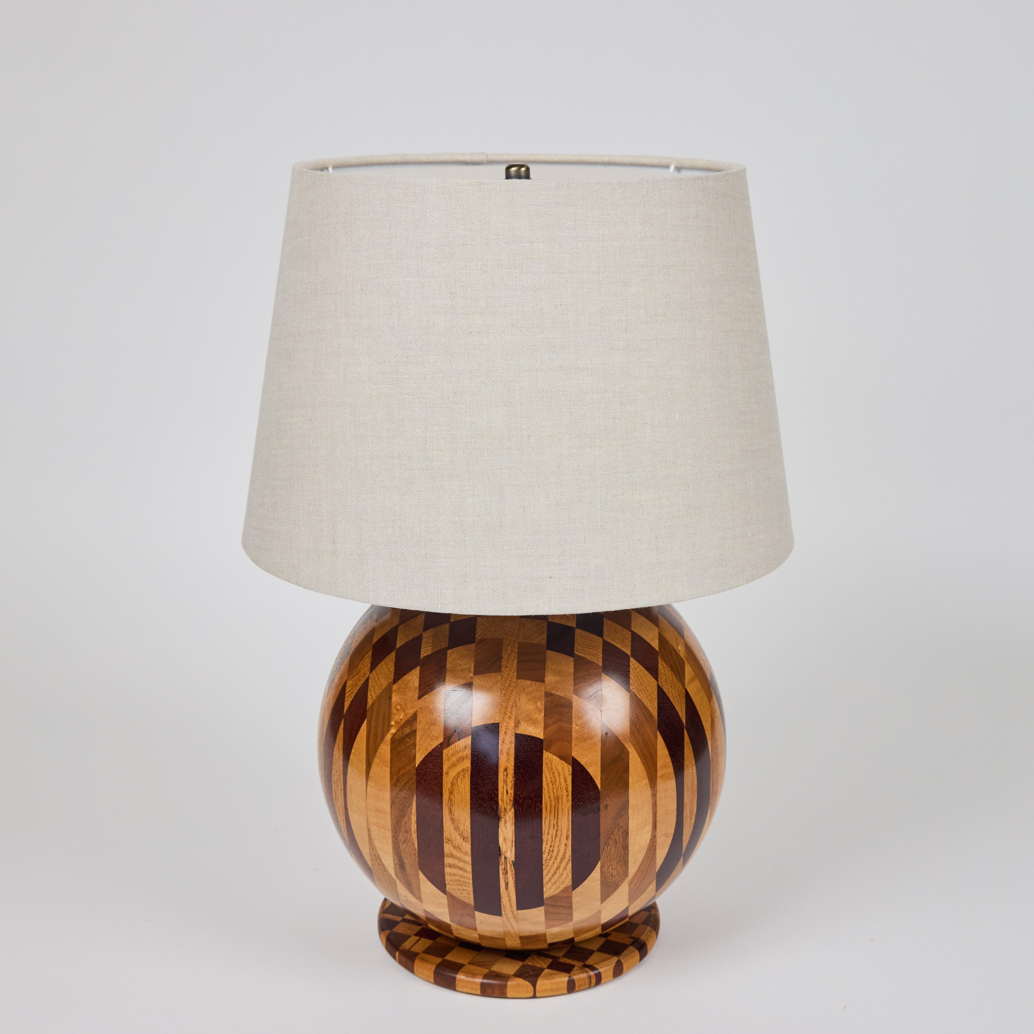 Vintage Round Ball Marquetry Wood Table Lamp For Sale 2