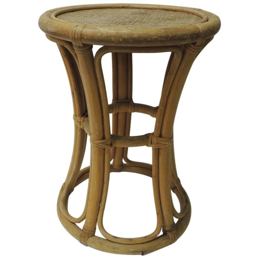Vintage Round Bamboo and Rattan Side Table