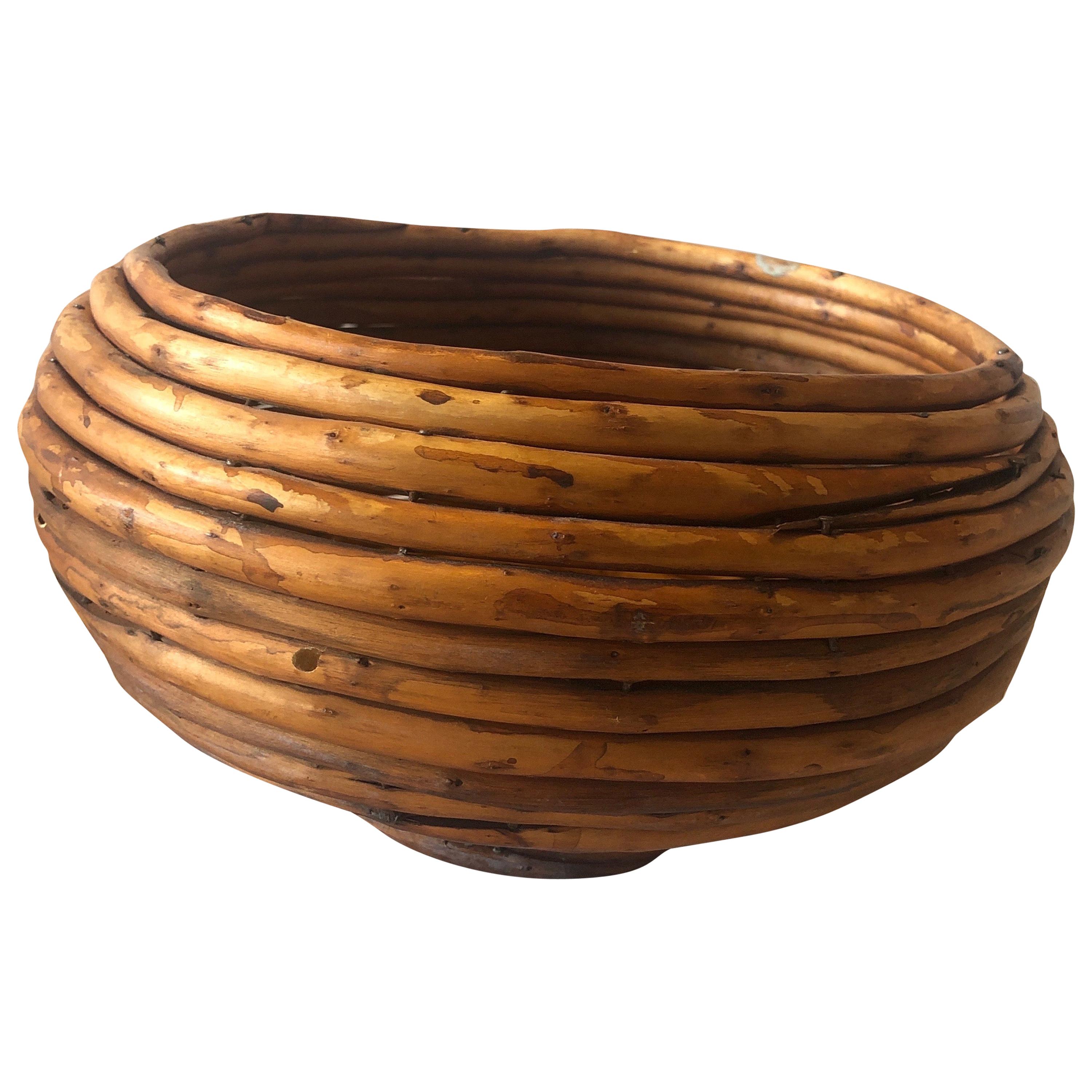 Vintage Round Bamboo Coiled Asian Bowl