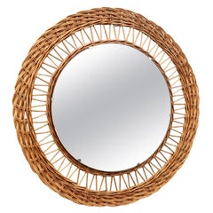 Vintage Round Bamboo Mirror, 1980s, Ø 62.5 cm