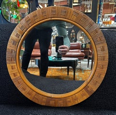 Vintage Round Bamboo Mirror, Italy, 1980s