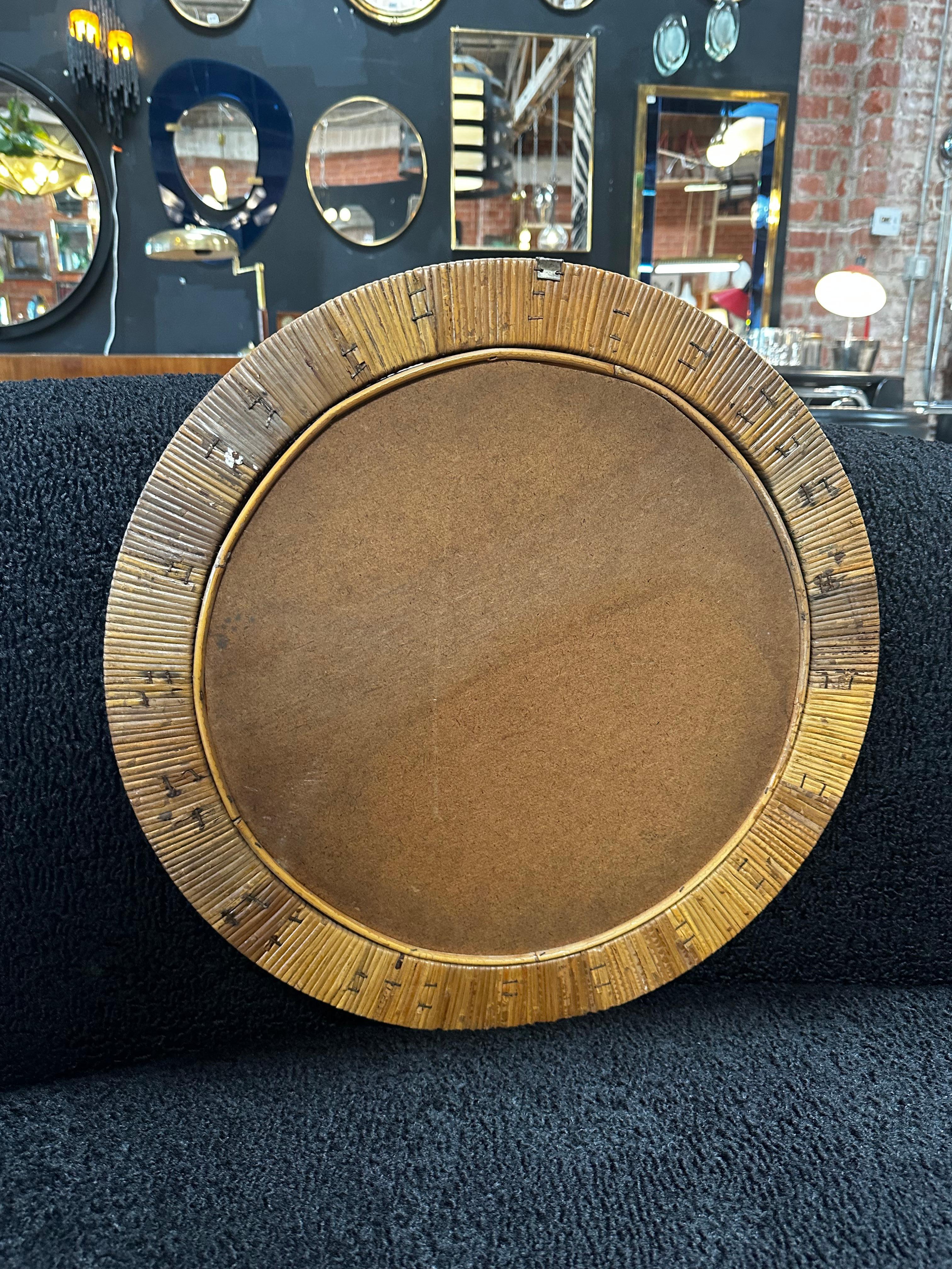 Late 20th Century Vintage Round Bamboo Mirror, Italy, 1980s For Sale