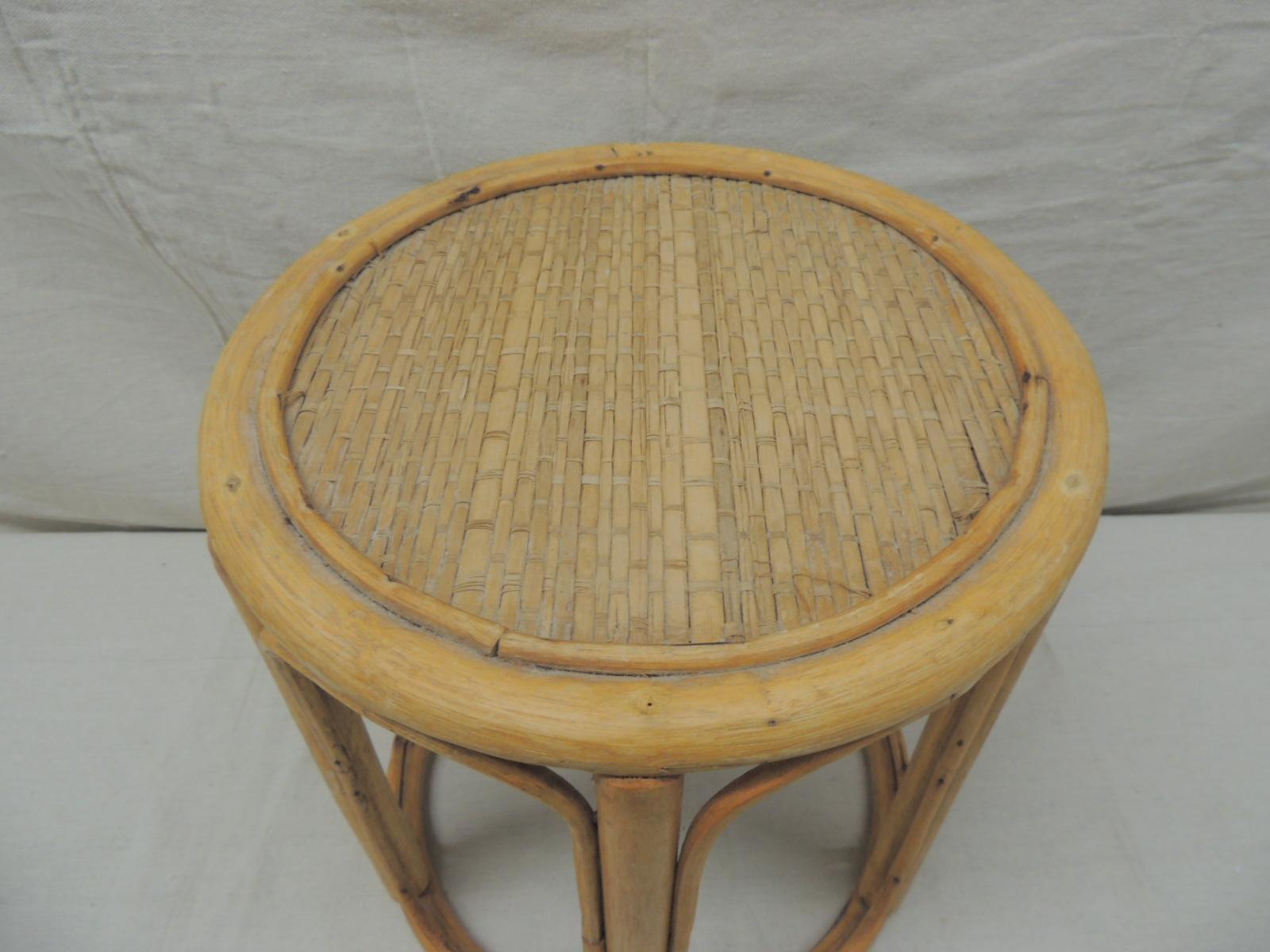 Vintage round bamboo stool or drinks table
Bentwood details on the base and woven rattan on the top.
Round base
Size: 13” D x 14.25” H.
  