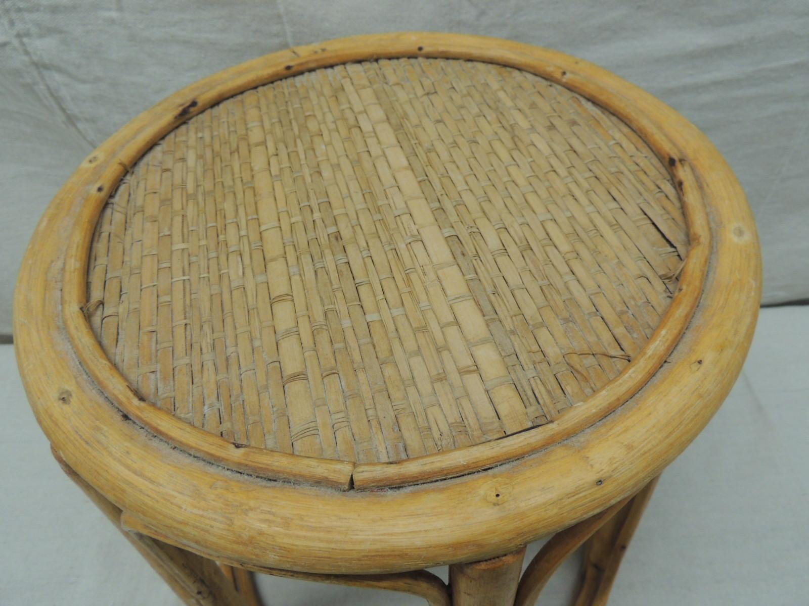 Hand-Crafted Vintage Round Bamboo Stool or Drinks Table