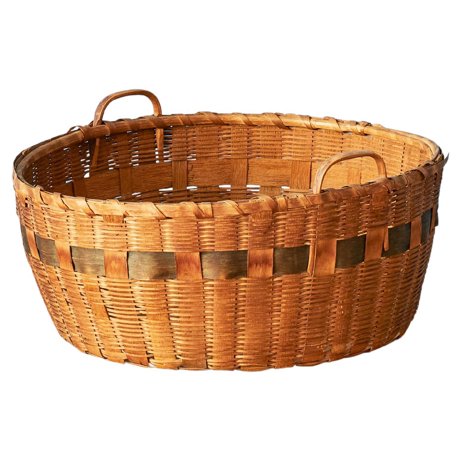 Vintage Round Basket with Two Handles, USA, 20th Century For Sale