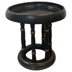 Vintage Round Black and Gold Lacquered Side Table