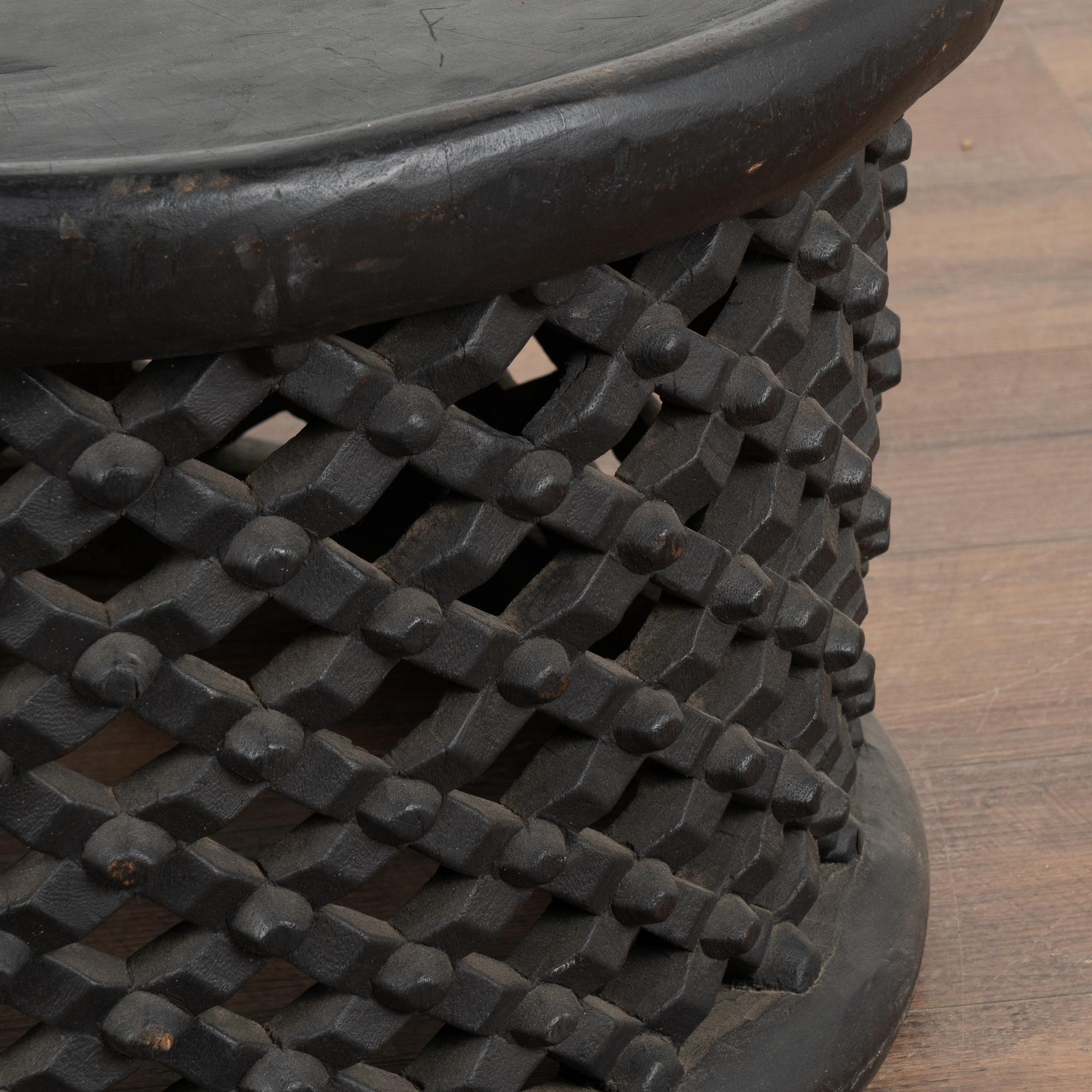 Wood Vintage Round Black Coffee Table from Cameroon, Africa