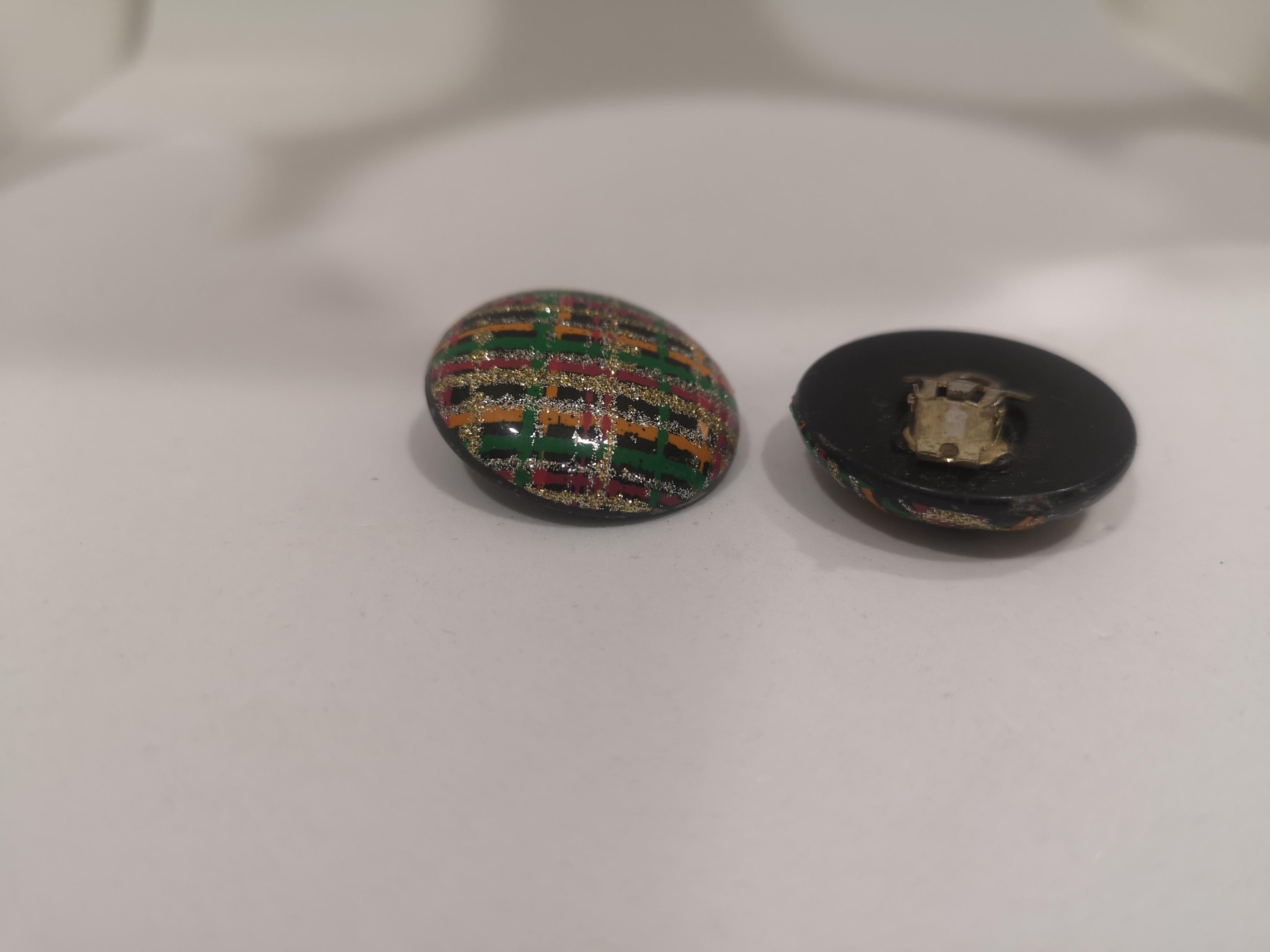 Vintage round black glitter multicoloured clip on earrings