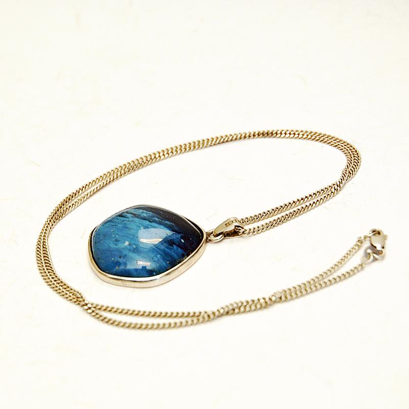 Scandinavian Modern Vintage Round Blue Stone Silverpendant by Skreij J E Ab, Sweden, 1970s For Sale