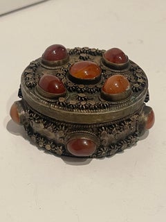 Vintage Round Decorative Box with Agate Stones, 20th Century