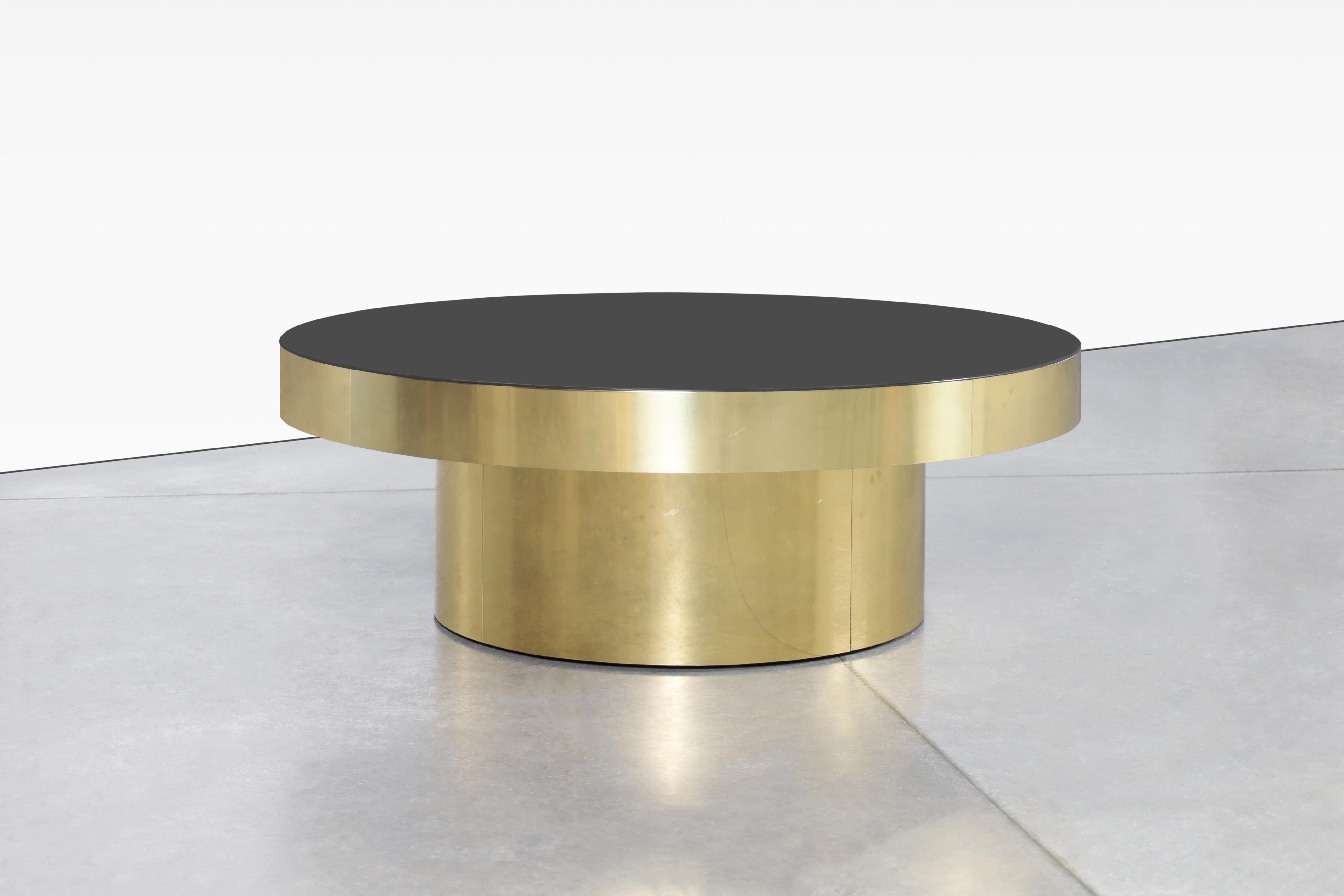 Vintage Round Brass and Smoked Glass Coffee Table For Sale 1