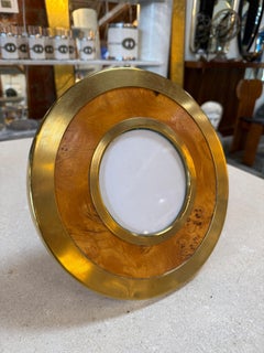 Vintage Round Brass & Burl Wood Picture Frame