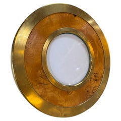 Vintage Round Brass & Burl Wood Picture Frame
