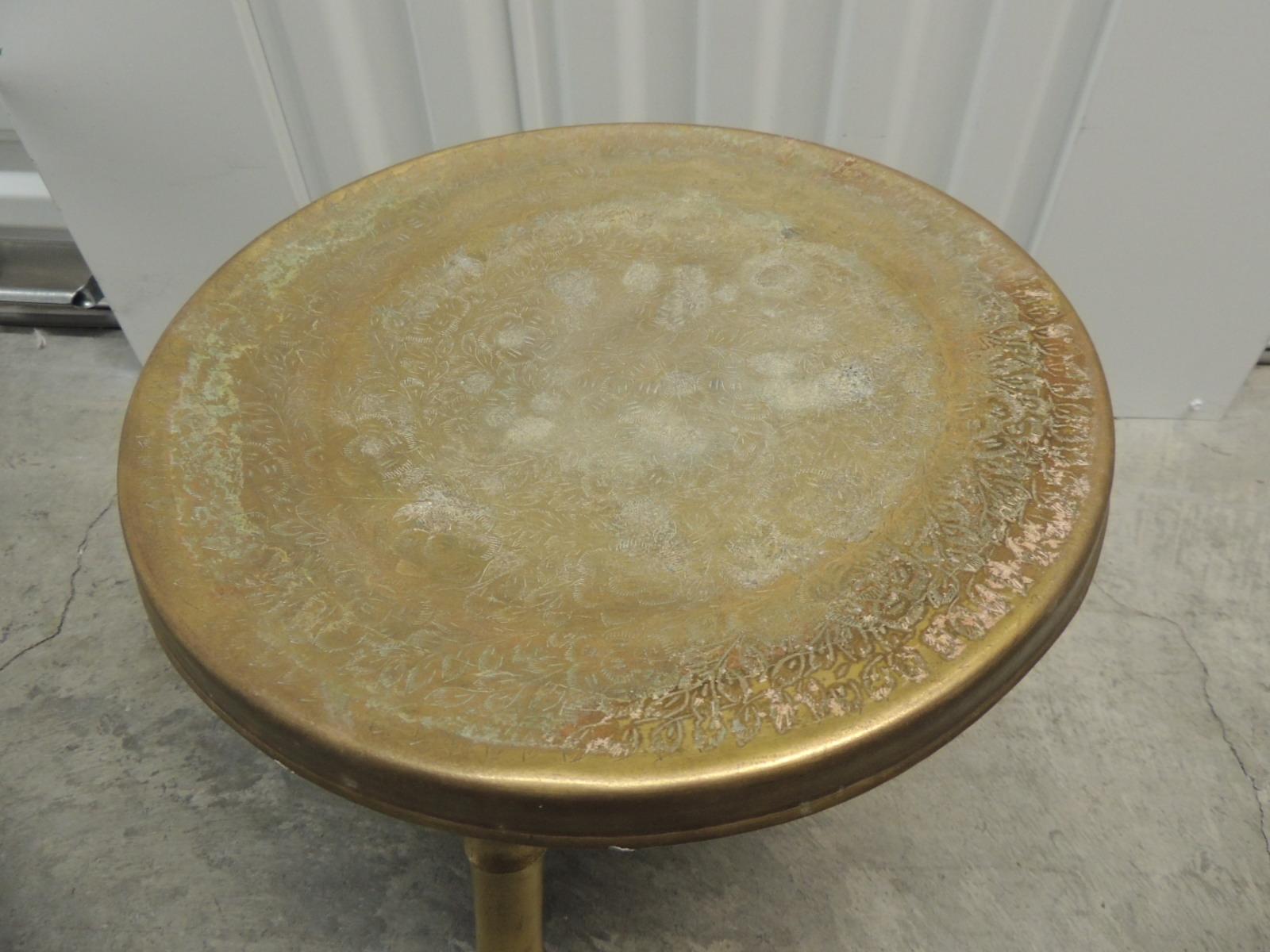 Moorish Vintage Round Brass Indian Stool with Tripod Legs