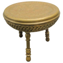 Vintage Round Brass Indian Stool with Tripod Legs