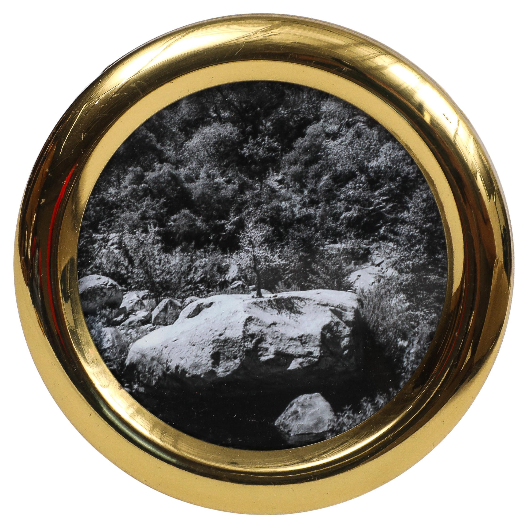 Cadre photo rond vintage en laiton circa 1960