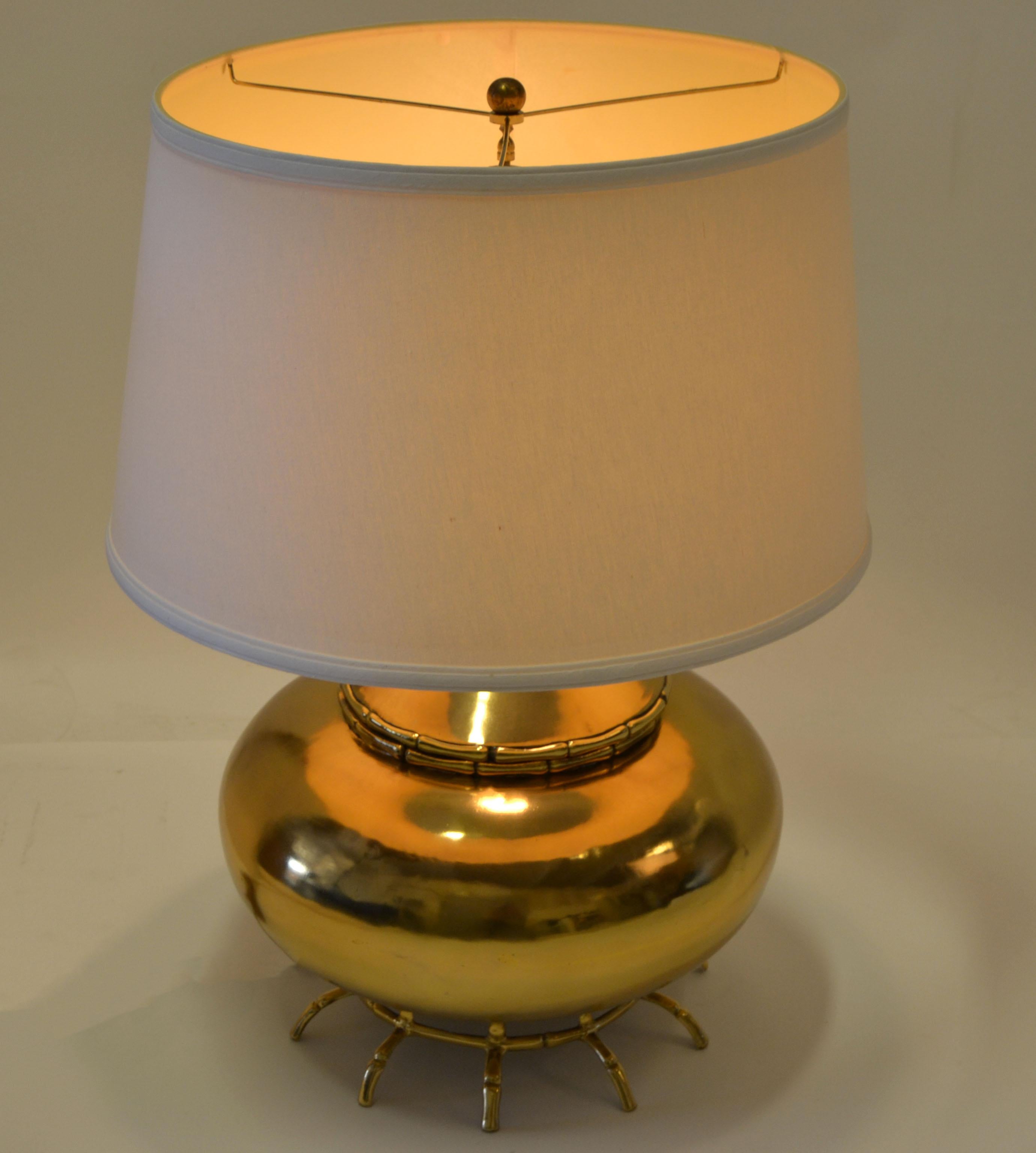 Polished Vintage Round Brass Table Lamp Spider Legs Mid-Century Modern, 1970 For Sale