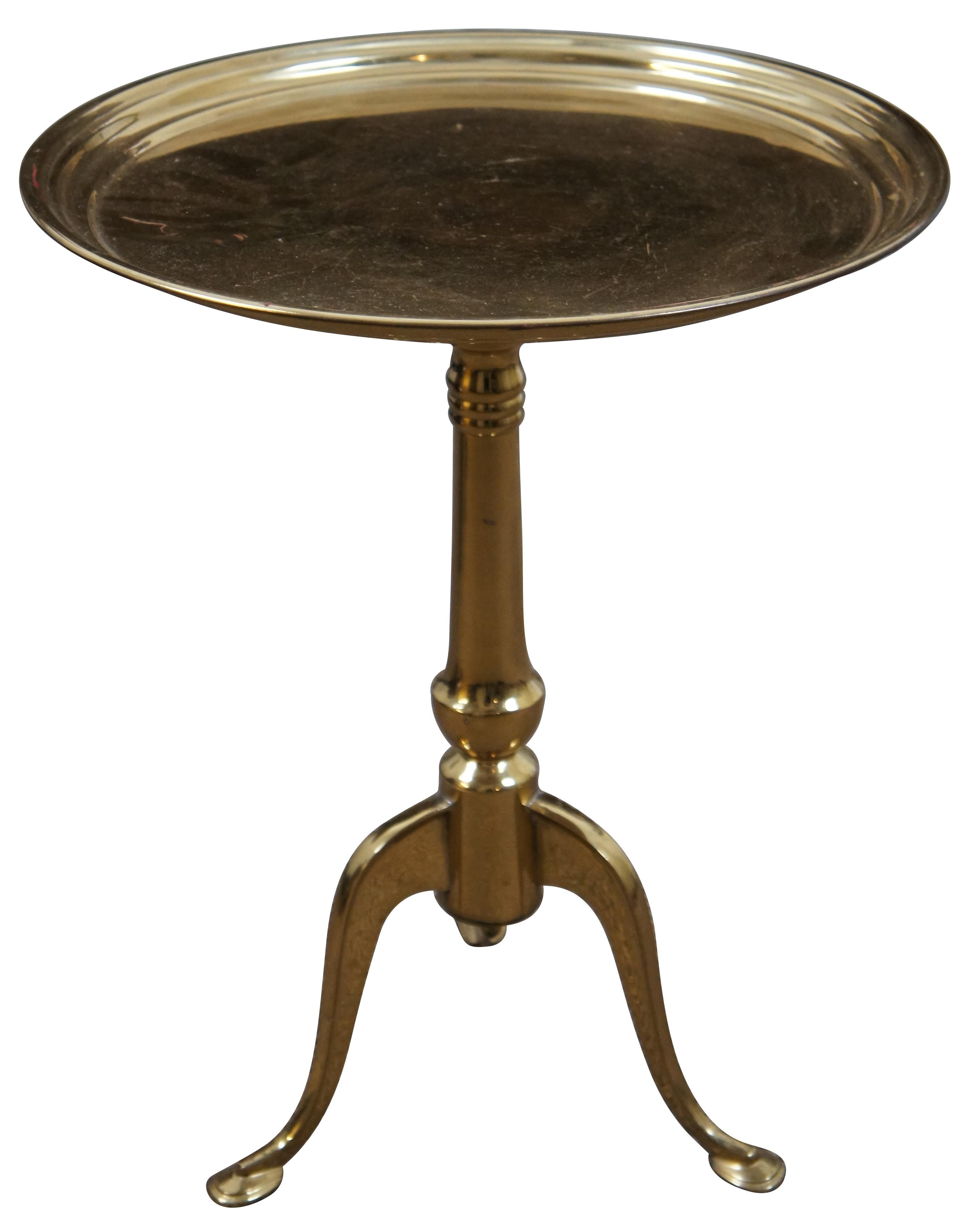 Queen Anne Vintage Round Brass Tripod Pedestal Plant Stand Side Accent Cocktail Table 19