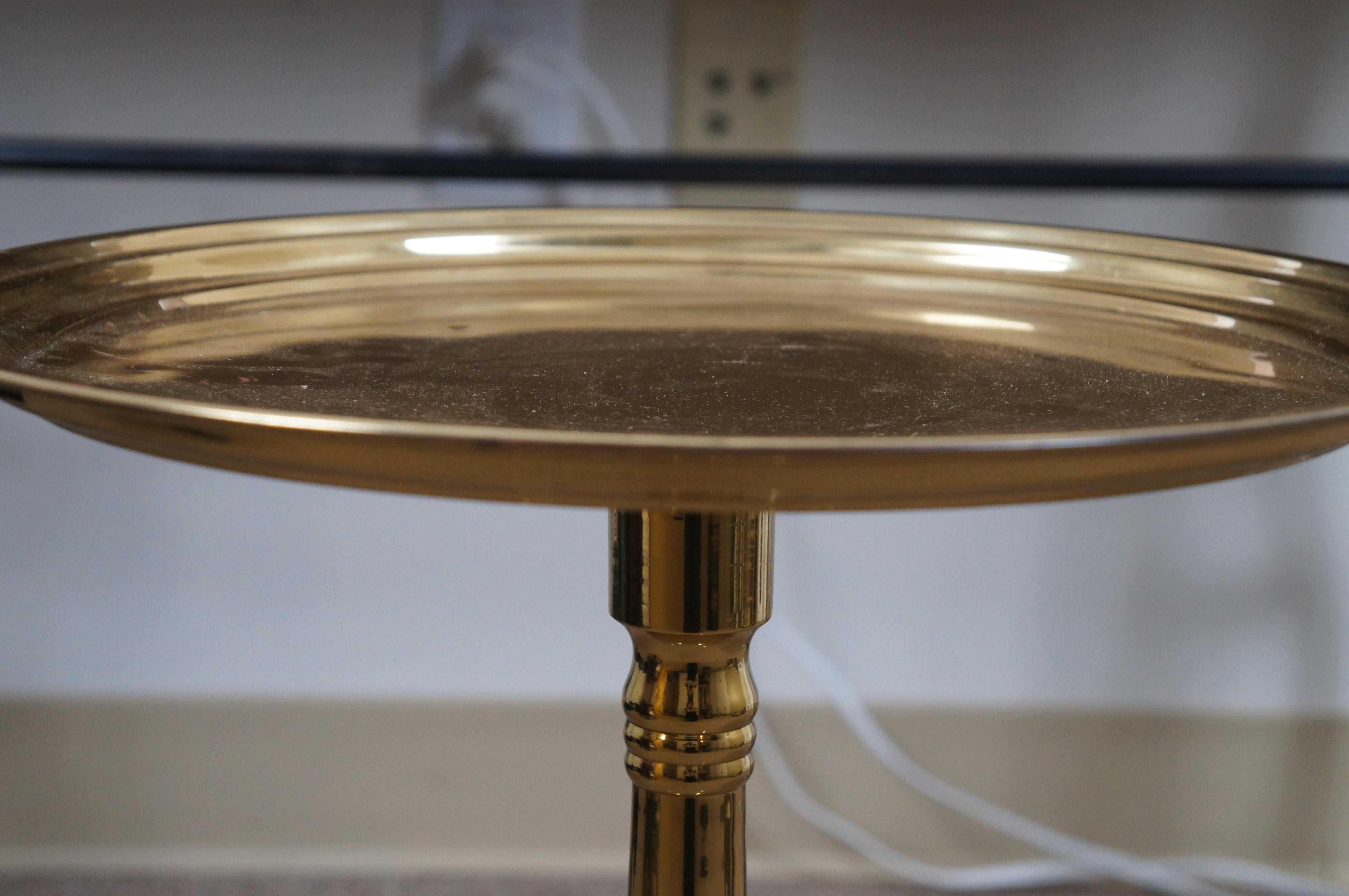 Vintage Round Brass Tripod Pedestal Plant Stand Side Accent Cocktail Table 19