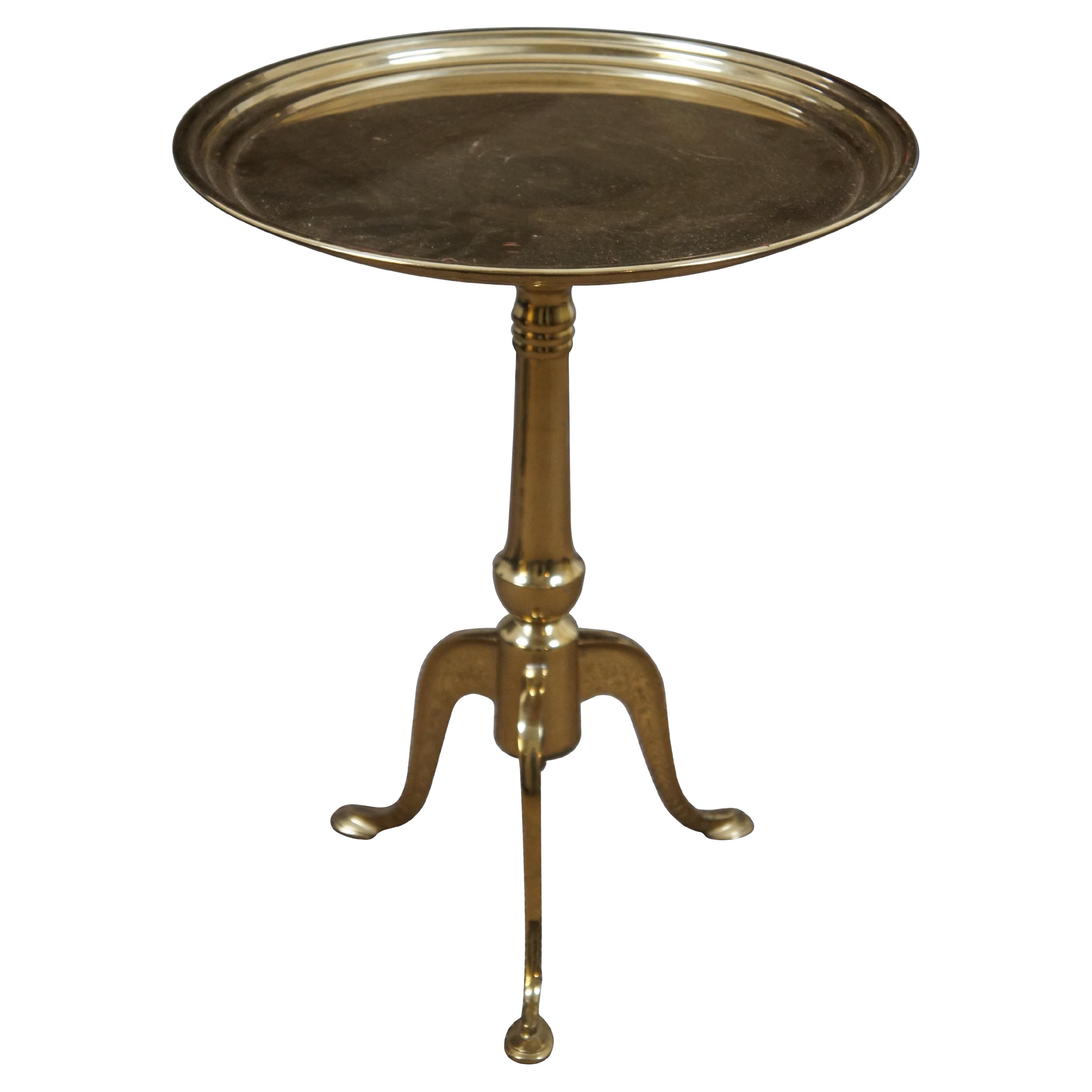 Vintage Round Brass Tripod Pedestal Plant Stand Side Accent Cocktail Table 19"