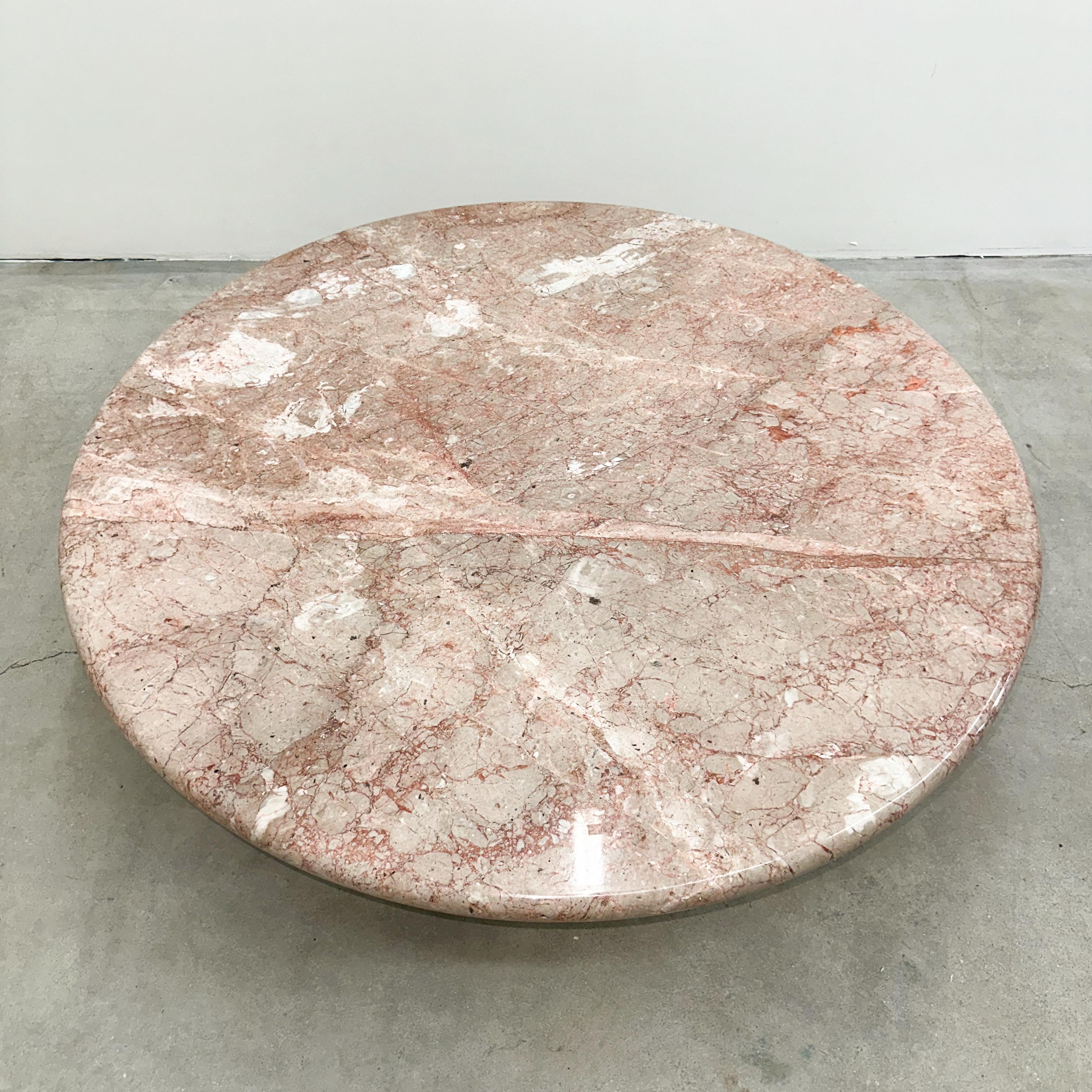 Vintage Round Breccia Pernice Marble Coffee Table Stone 70s 80s 4