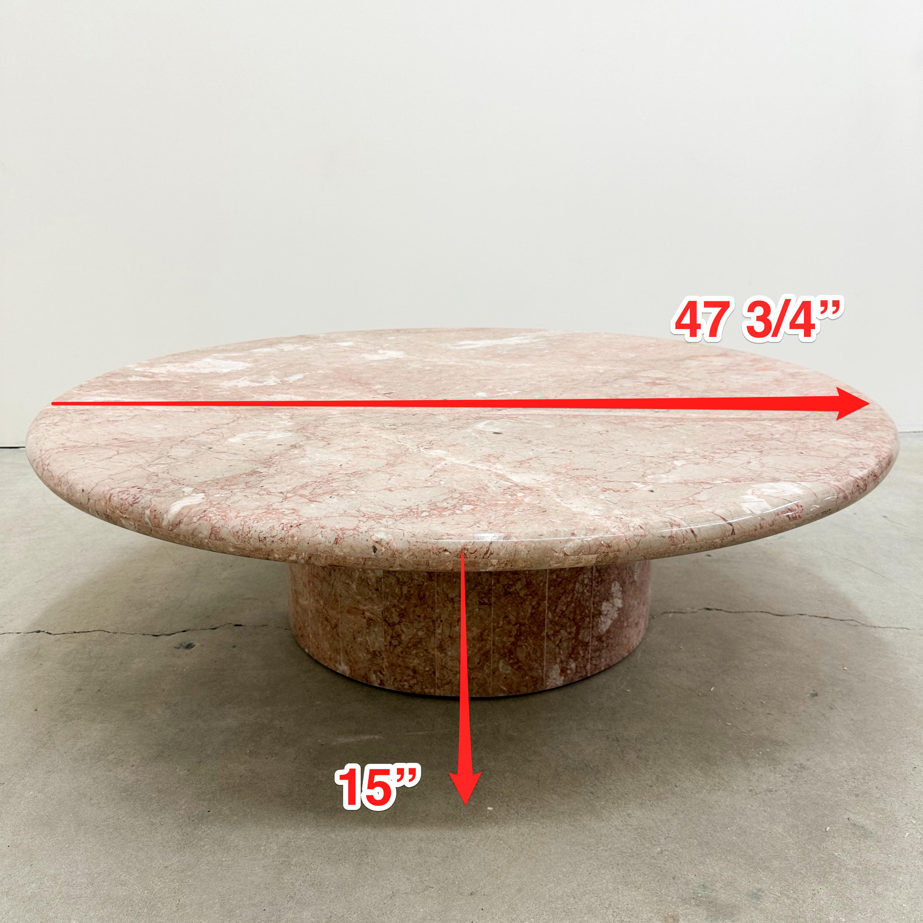 Vintage Round Breccia Pernice Marble Coffee Table Stone 70s 80s 5