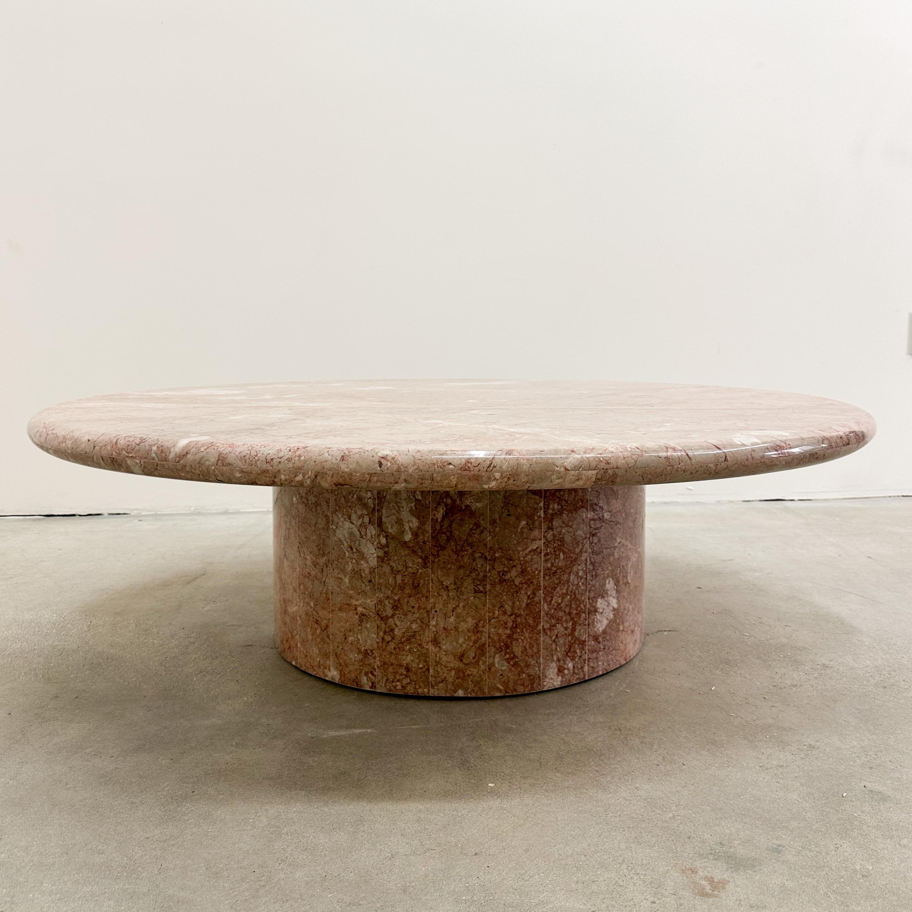 Post-Modern Vintage Round Breccia Pernice Marble Coffee Table Stone 70s 80s