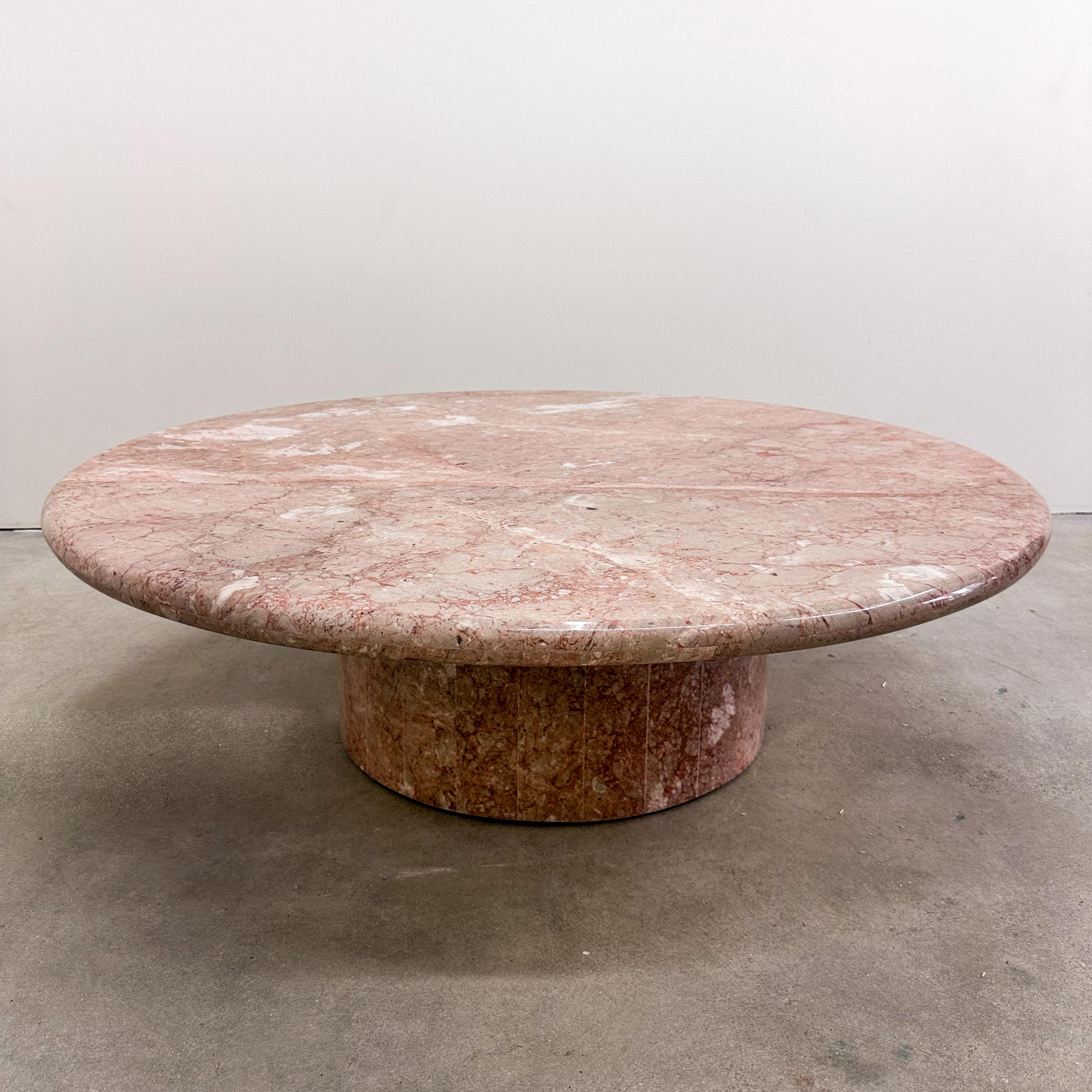 Unknown Vintage Round Breccia Pernice Marble Coffee Table Stone 70s 80s