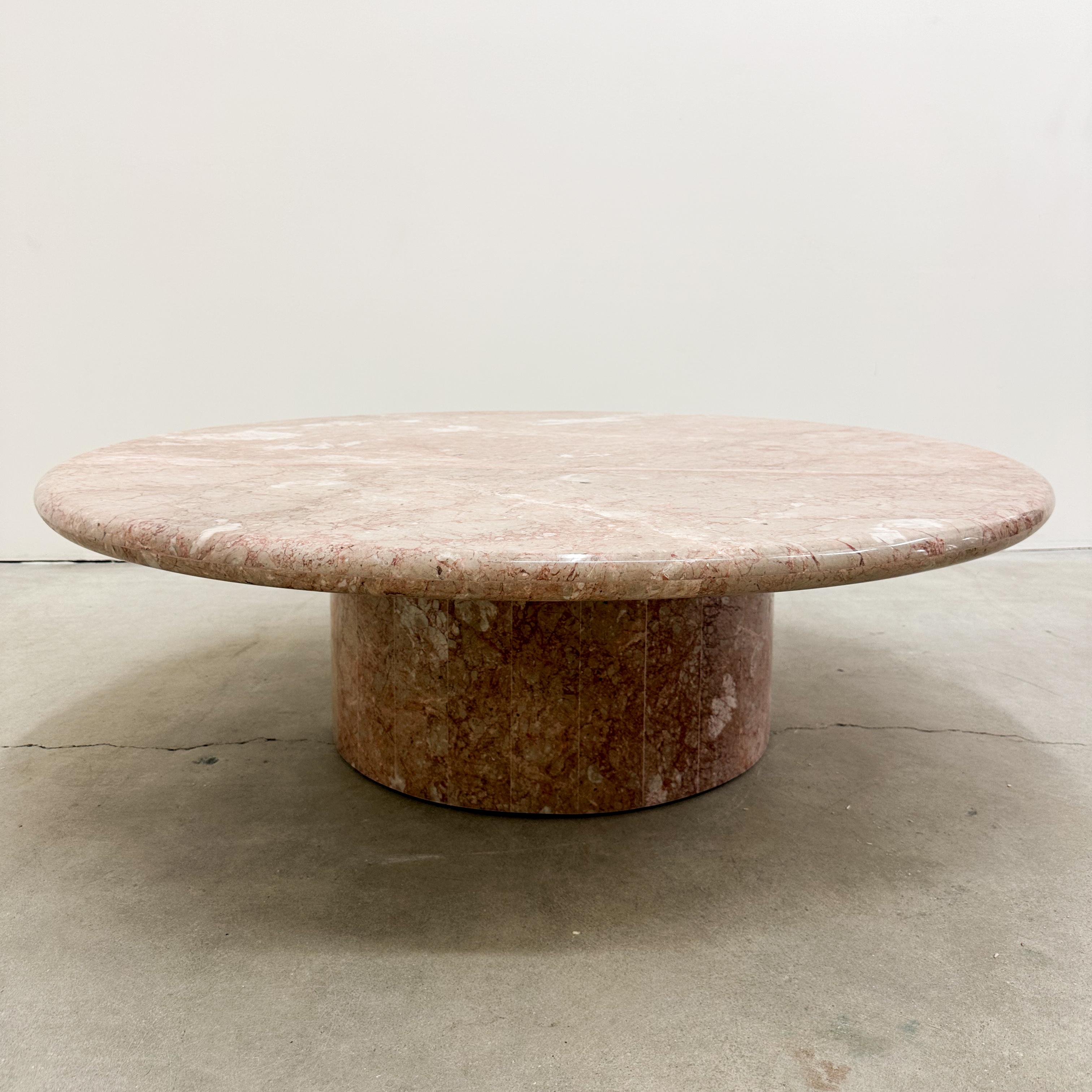 Vintage Round Breccia Pernice Marble Coffee Table Stone 70s 80s 2