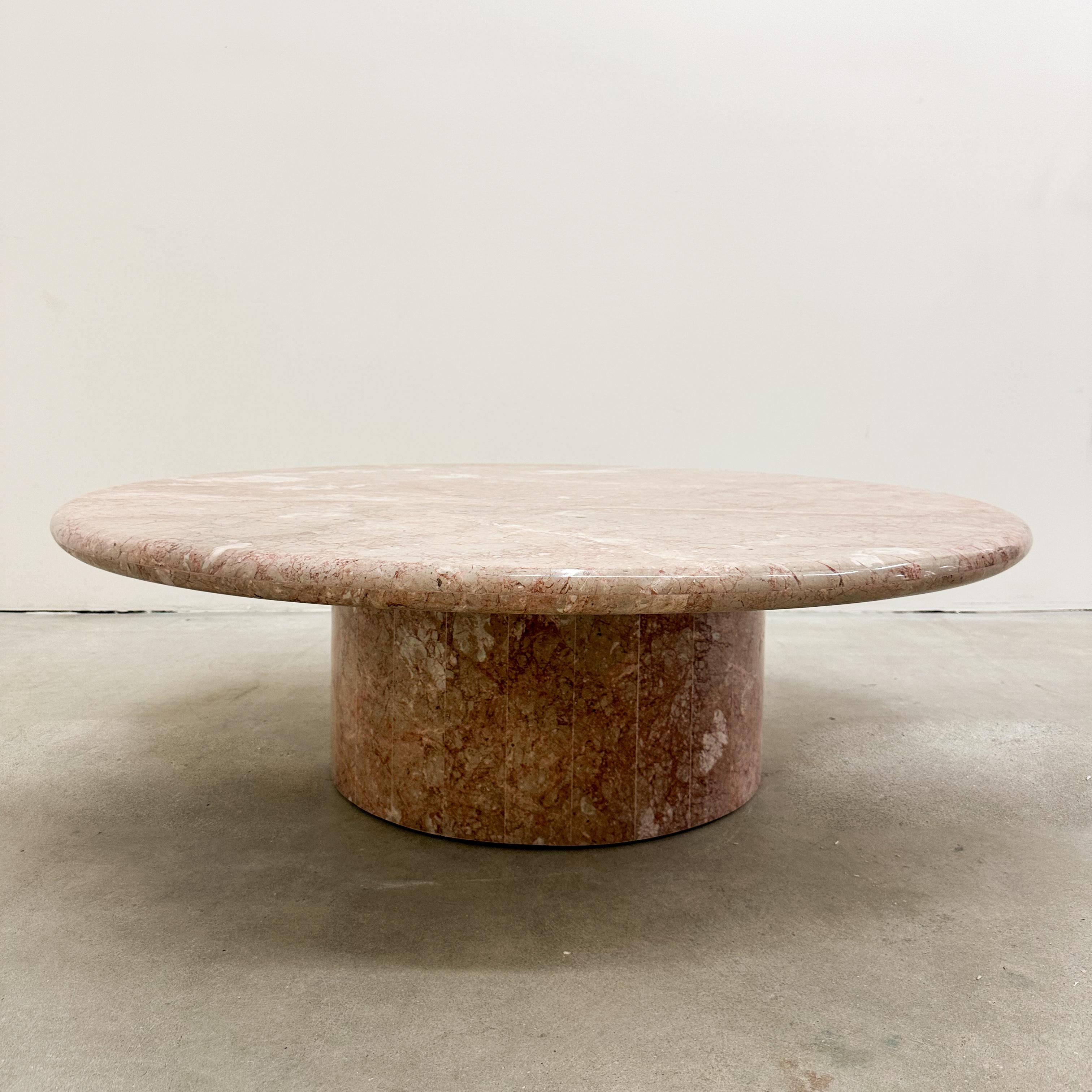 Vintage Round Breccia Pernice Marble Coffee Table Stone 70s 80s 3