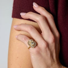 Vintage round brilliant cut diamond ballerina 14k yellow gold cluster ring