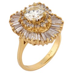 Vintage round brilliant cut diamond ballerina 14k yellow gold cluster ring