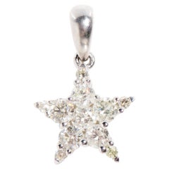Vintage Round Brilliant Cut Diamond Cluster Star Pendant in 9 Carat White Gold