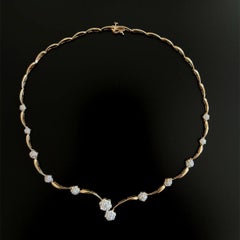 Vintage Round Brilliant Cut Diamond Cluster Station Gold Choker Necklace