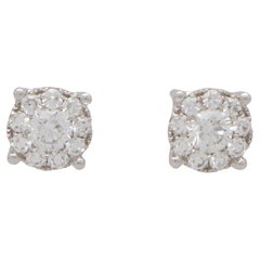 Vintage Round Brilliant Cut Diamond Cluster Stud Earrings in 18k White Gold
