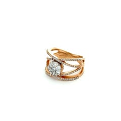 Vintage Round Brilliant Cut Diamond Gold Cluster Crossover Band Ring