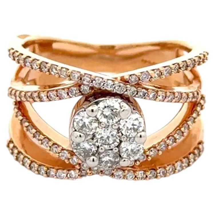 Vintage Round Brilliant Cut Diamond Gold Cluster Crossover Band Ring For Sale