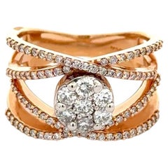 Vintage Round Brilliant Cut Diamond Gold Cluster Crossover Band Ring