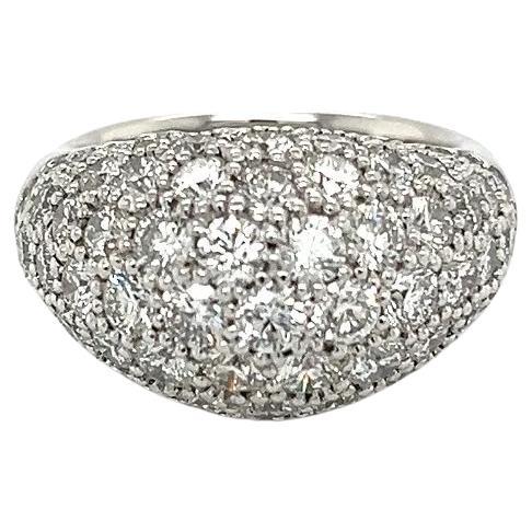 Vintage Round Brilliant Cut Pave Diamond Dome Platinum Ring For Sale