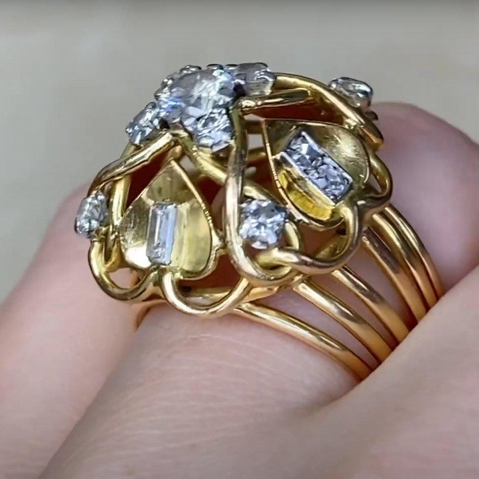 Taille ronde Bague de fiançailles vintage à diamants ronds et brillants (environ 0,5 carats), or jaune en vente