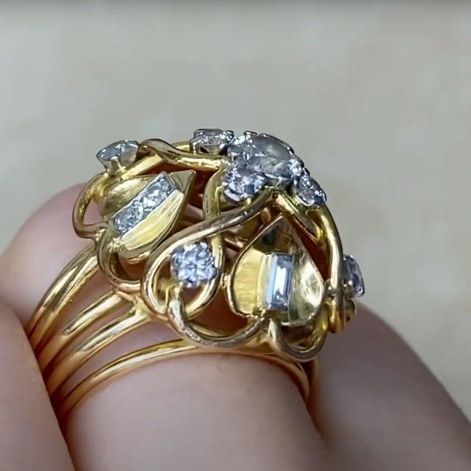 Bague de fiançailles vintage à diamants ronds et brillants (environ 0,5 carats), or jaune Pour femmes en vente