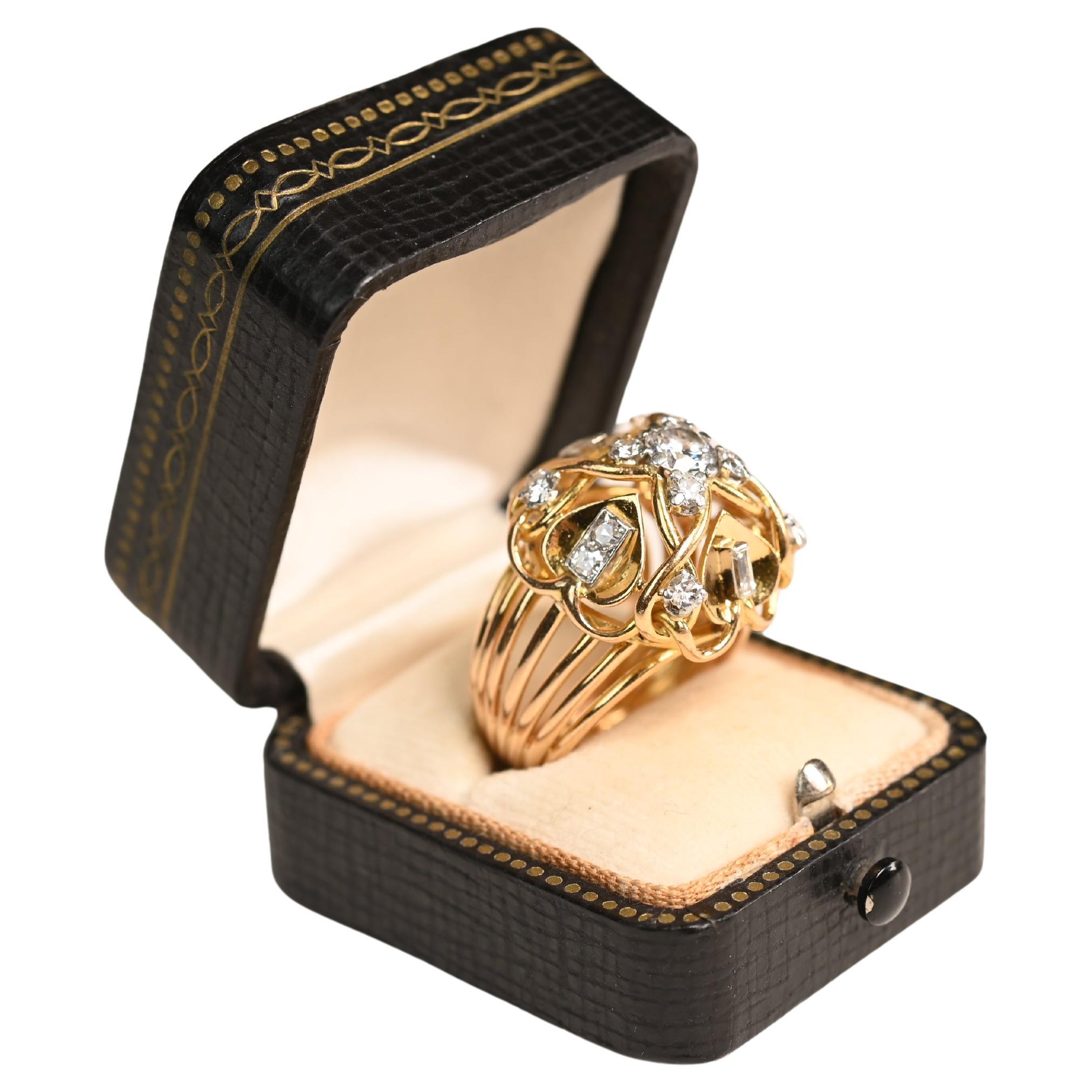 Bague de fiançailles vintage à diamants ronds et brillants (environ 0,5 carats), or jaune