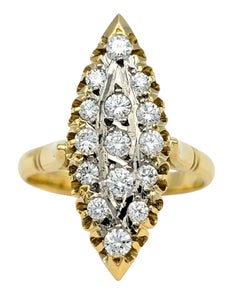 Vintage Round Brilliant Diamond Navette Ring in Two-Tone 18 Karat Gold