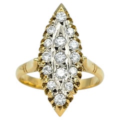 Vintage Round Brilliant Diamond Navette Ring in Two-Tone 18 Karat Gold