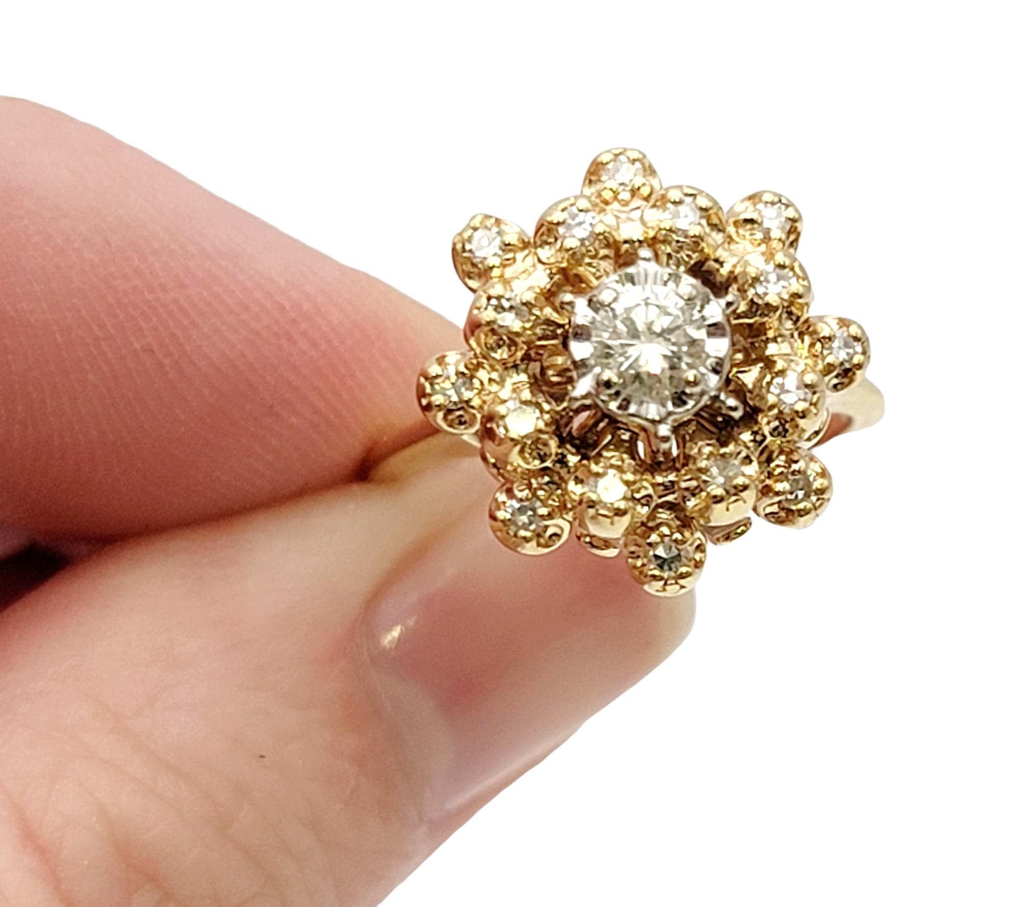 Vintage Round Brilliant Diamond Stacked Dome Cluster Ring 14 Karat Yellow Gold For Sale 1