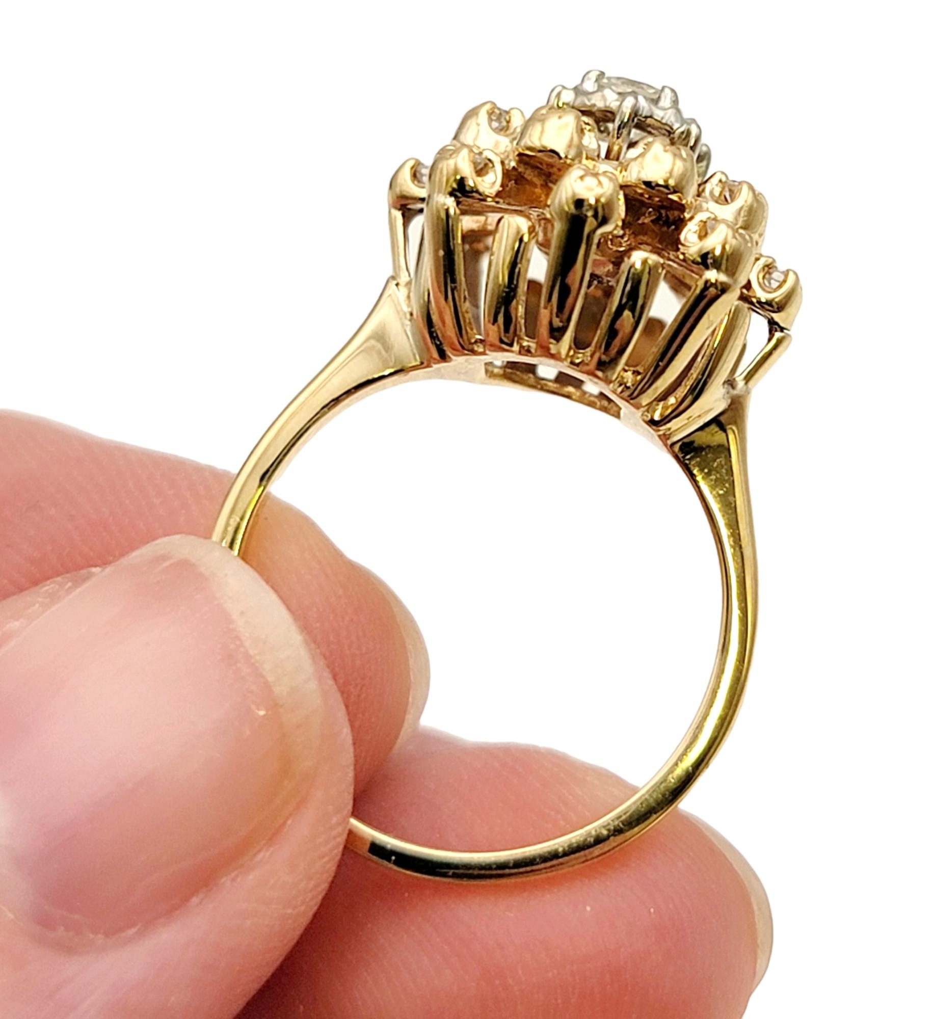 Vintage Round Brilliant Diamond Stacked Dome Cluster Ring 14 Karat Yellow Gold For Sale 2