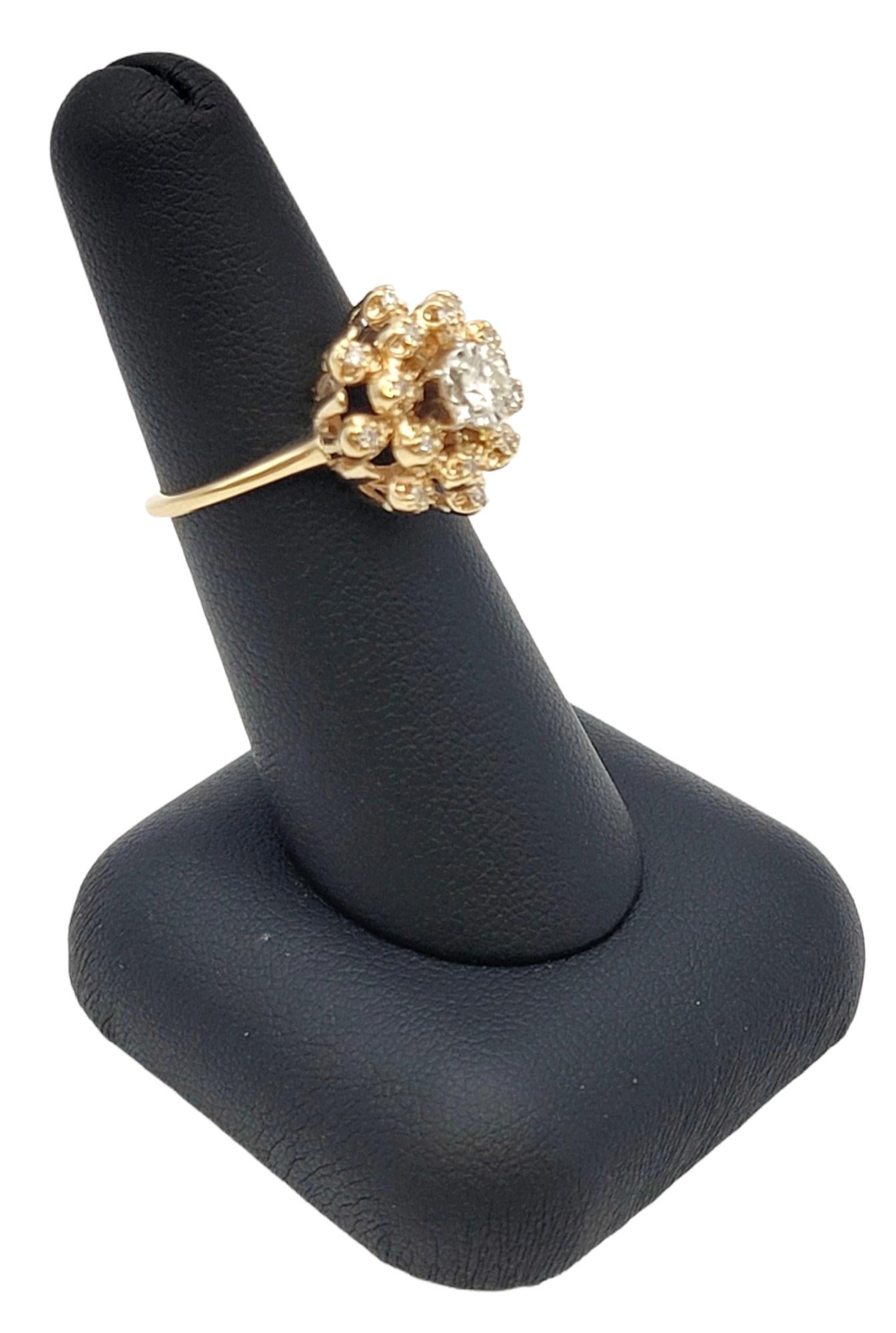Vintage Round Brilliant Diamond Stacked Dome Cluster Ring 14 Karat Yellow Gold For Sale 3
