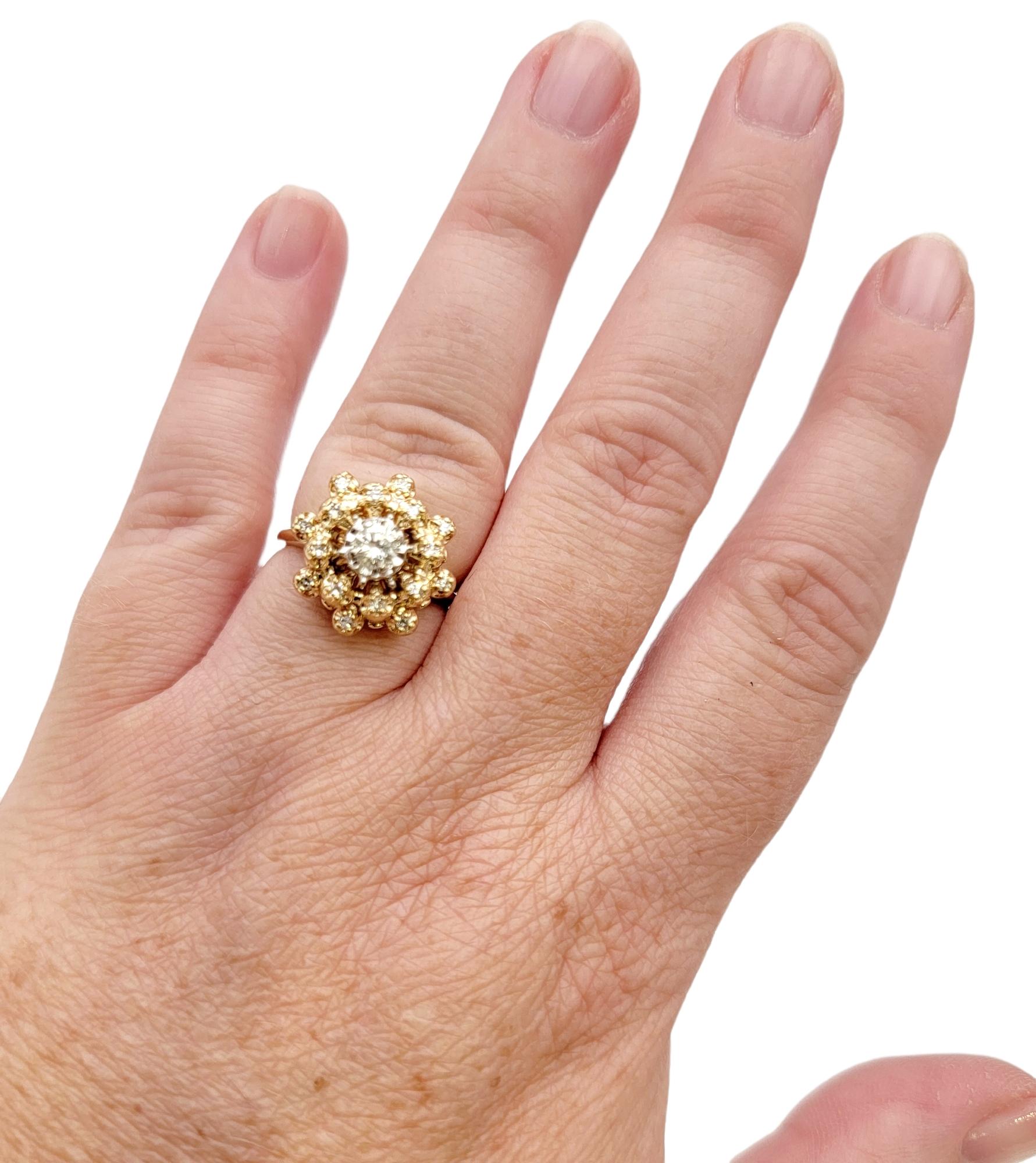 Vintage Round Brilliant Diamond Stacked Dome Cluster Ring 14 Karat Yellow Gold In Good Condition For Sale In Scottsdale, AZ